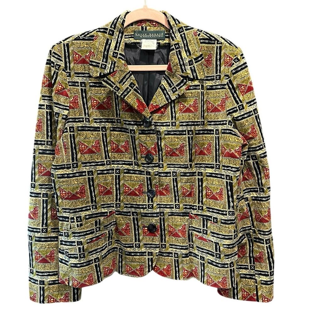 Vintage Velour Blazer 90s Geometric Tapestry Print Mixed Pattern Style Jacket - Picture 5 of 11